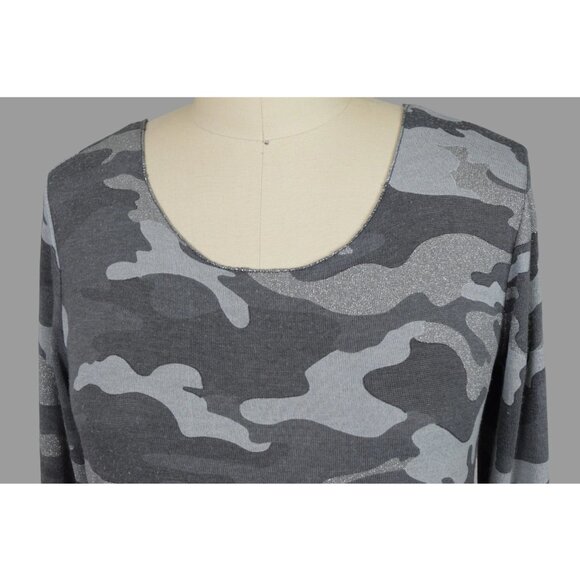 BRAND BAZAR MADE IN ITALY CAMO PRINT METALLIC TOP - Picture 2 of 7